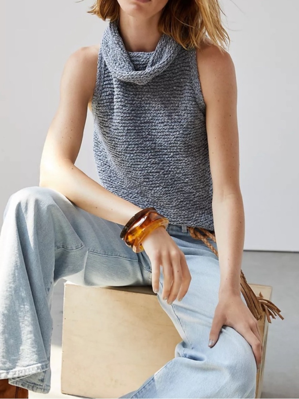Anthropologie | Pilcro Sleeveless Cowl Neck Knit Sweater Vest Top Gray, Size S